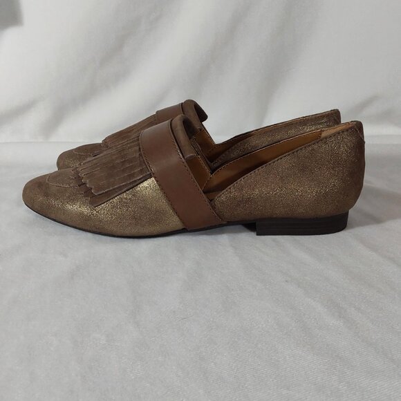 NEW! G.H. Bass & Co "Harlow" D'orsay Flat Metallic Brown Suede Weejuns - 8 - Picture 3 of 13